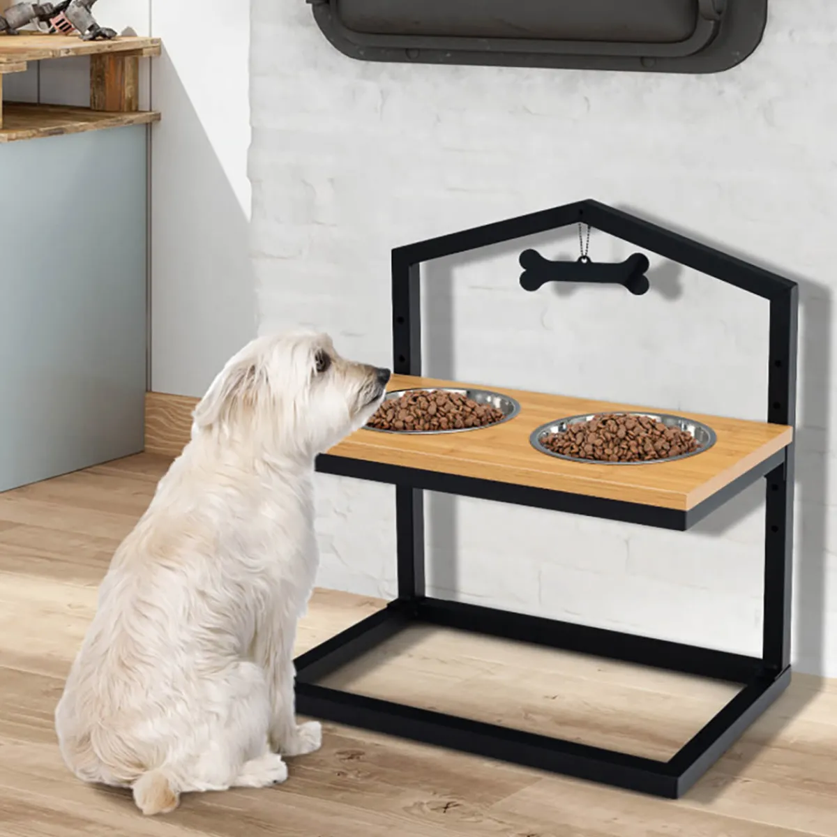 The Green Pet Shop (Cool Care Technologies) Adjustable Raised Pet Feeder with Stainless Steel Bowls