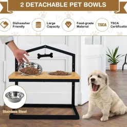 The Green Pet Shop (Cool Care Technologies) Adjustable Raised Pet Feeder with Stainless Steel Bowls