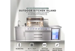 Shinerich International Inc 6-Burner Propane Gas Grill Island with Rotisserie and Outdoor Refrigerator