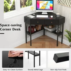 GoPlus (Costway) Corner Desk with Built-In Charging Station