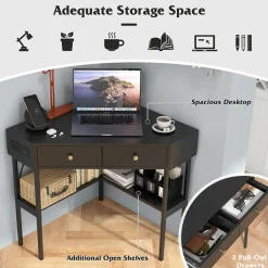 GoPlus (Costway) Corner Desk with Built-In Charging Station