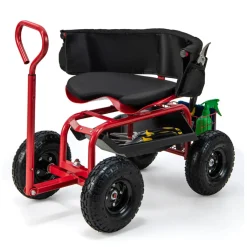GoPlus (Costway) Cushioned Rolling Garden Cart with Swivel Seat