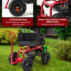 GoPlus (Costway) Cushioned Rolling Garden Cart with Swivel Seat