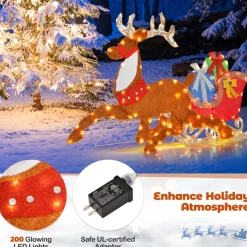 LinCon Marketing/LCM 2D Pre-Lit Christmas Reindeer and Sleigh Decoration