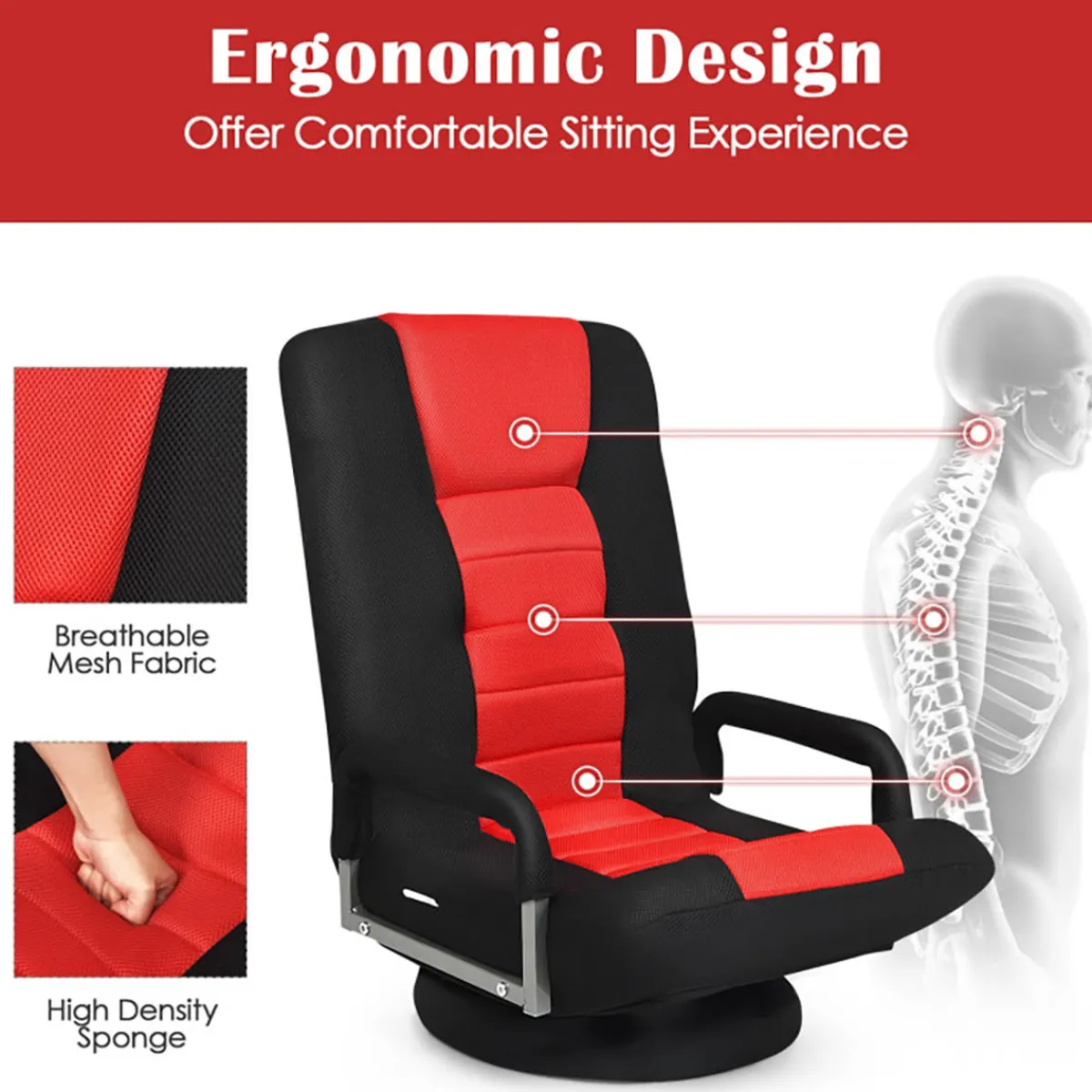 Sentry Industries, Inc. 360-Degree Swivel Gaming Floor Chair