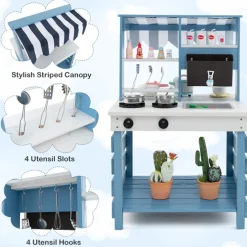 GoPlus (Costway) Double-Sided Wooden Play Kitchen and Grocery Stand