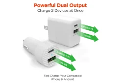 Sharper Image Fast Charge Dual Output Wall and Car Charger Set