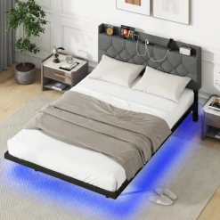 GoPlus (Costway) Floating LED Bed Frame with Charging Station