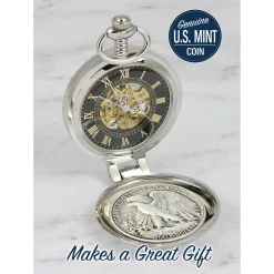 UPM Global LLC Glass Dome Silver Walking Liberty Half Dollar Pocket Watch