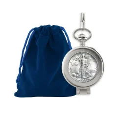 UPM Global LLC Glass Dome Silver Walking Liberty Half Dollar Pocket Watch