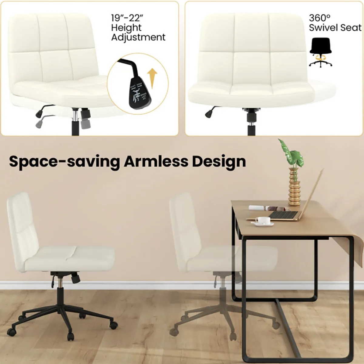 GoPlus (Costway) Height-Adjustable Armless Desk Chair with Wheels