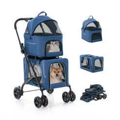 Malabi Design LTD 3-in-1 Foldable Double Pet Stroller with Detachable Carriers