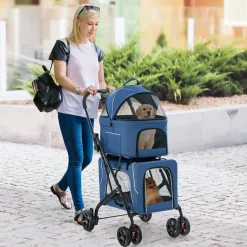 Malabi Design LTD 3-in-1 Foldable Double Pet Stroller with Detachable Carriers