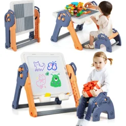 GoPlus (Costway) 6-in-1 Folding Kids Art Easel with Building Block Tabletop