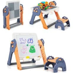 GoPlus (Costway) 6-in-1 Folding Kids Art Easel with Building Block Tabletop