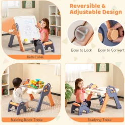 GoPlus (Costway) 6-in-1 Folding Kids Art Easel with Building Block Tabletop