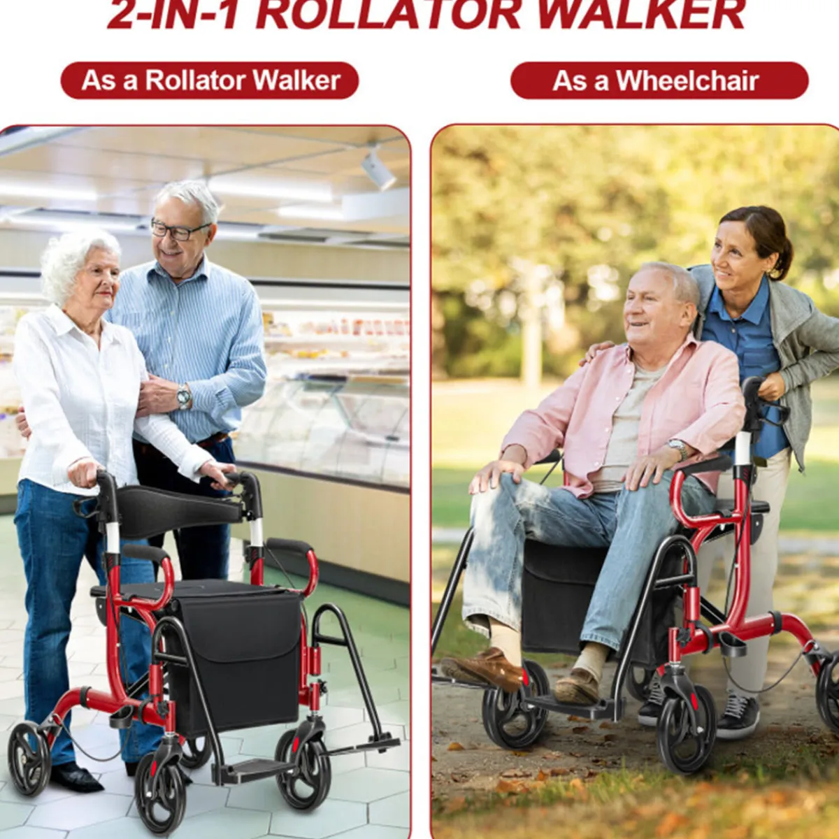 GoPlus (Costway) 2-in-1 Folding Rollator Walker Transport Wheelchair