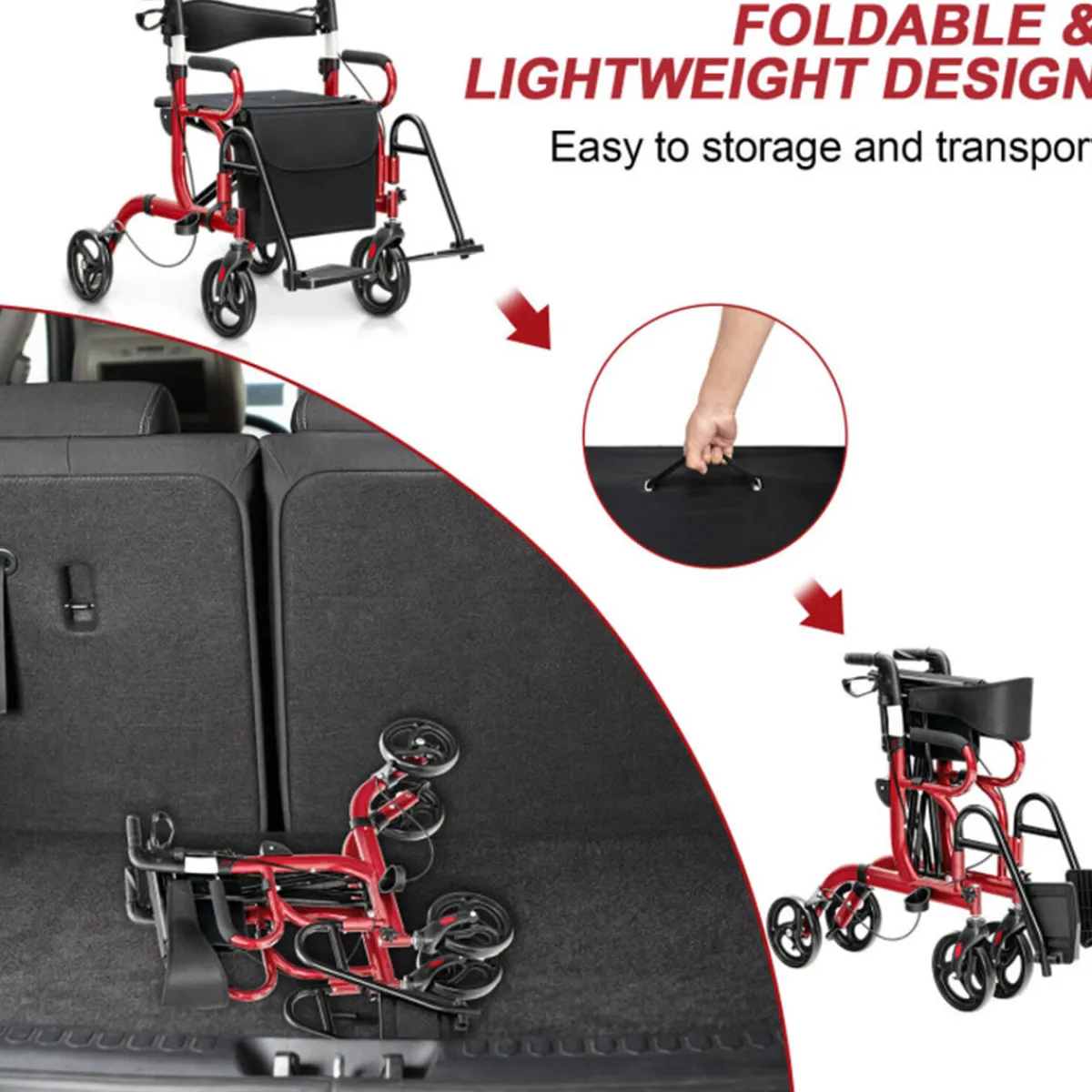 GoPlus (Costway) 2-in-1 Folding Rollator Walker Transport Wheelchair