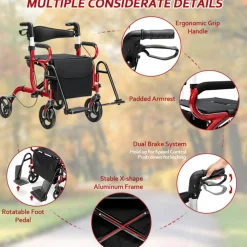 GoPlus (Costway) 2-in-1 Folding Rollator Walker Transport Wheelchair