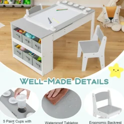 GoPlus (Costway) 2-in-1 Kids Art Table and Easel Set with Chairs