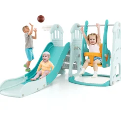 GoPlus (Costway) 3-in-1 Toddler Slide and Swing Set with Basketball Hoop