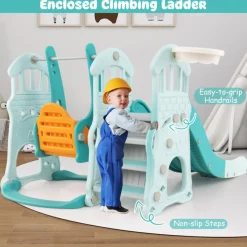 GoPlus (Costway) 3-in-1 Toddler Slide and Swing Set with Basketball Hoop