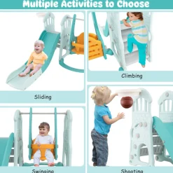 GoPlus (Costway) 3-in-1 Toddler Slide and Swing Set with Basketball Hoop