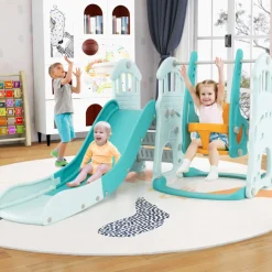 GoPlus (Costway) 3-in-1 Toddler Slide and Swing Set with Basketball Hoop