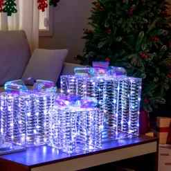 GoPlus (Costway) Iridescent Pre-Lit Christmas Gift Box Decoration (Set of 3)