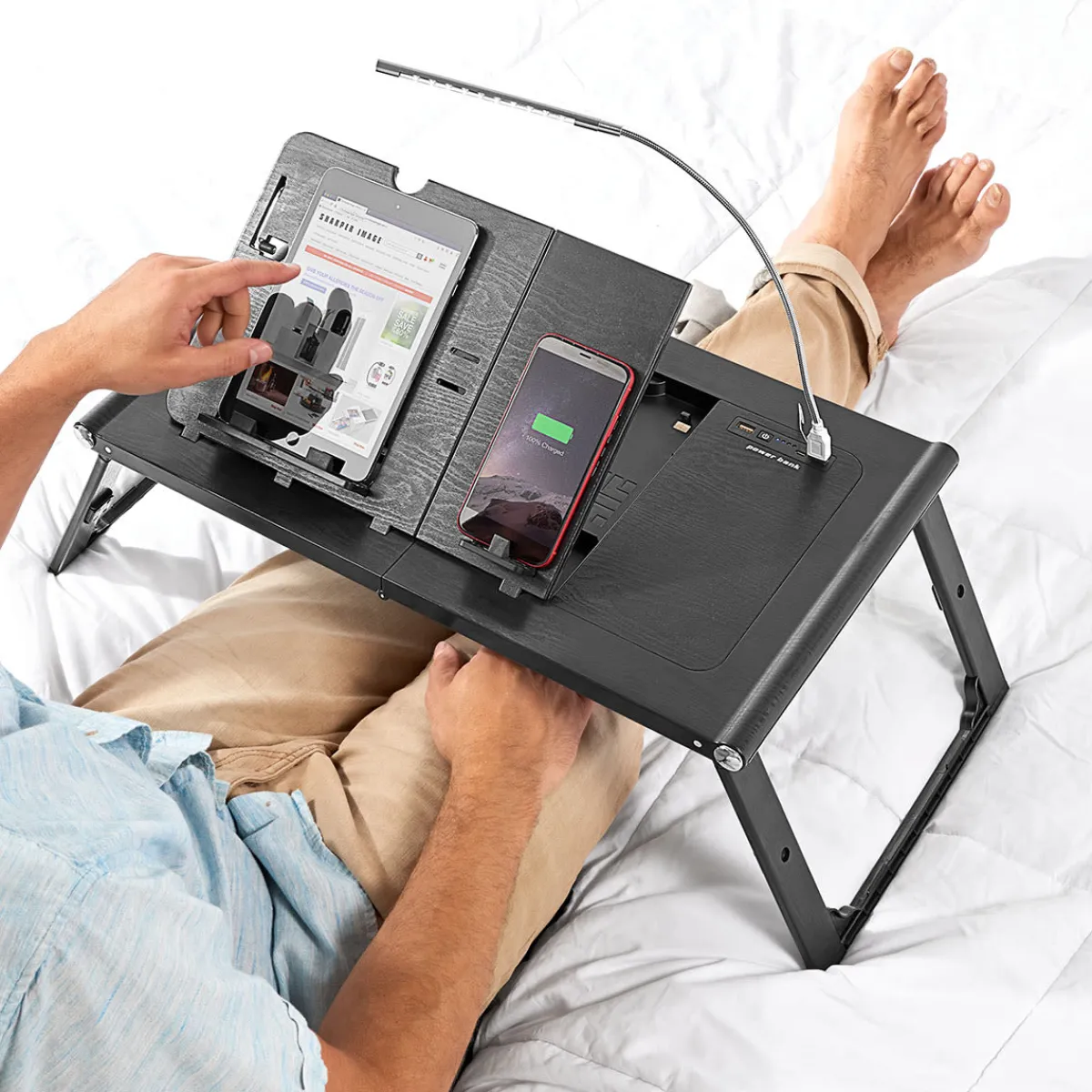 Sharper Image Laptop and Tablet Tray with Built-In Charger by