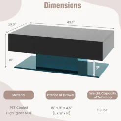 GoPlus (Costway) LED Coffee Table with Storage Drawers