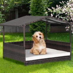 GoPlus (Costway) Outdoor Wicker Dog House with Weatherproof Roof