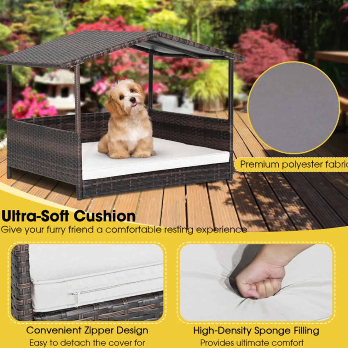GoPlus (Costway) Outdoor Wicker Dog House with Weatherproof Roof