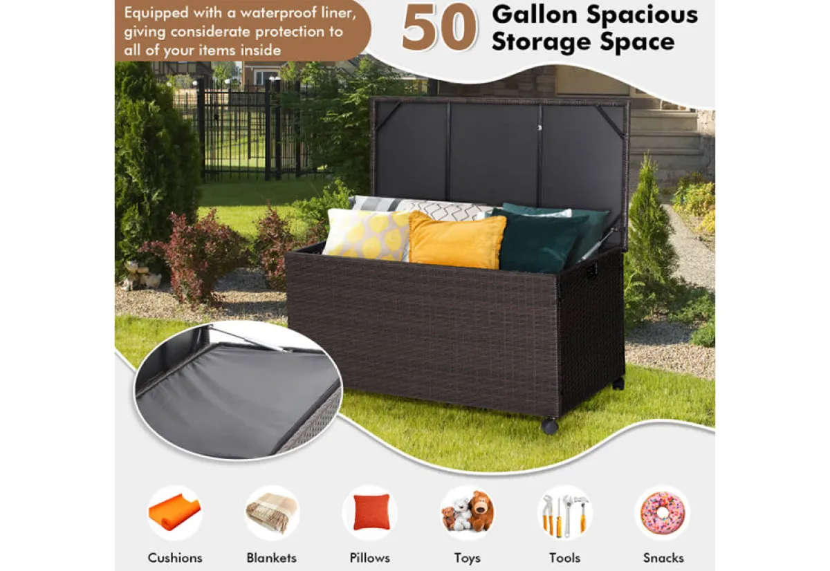 GoPlus (Costway) Outdoor Wicker Storage Box with Zippered Liner