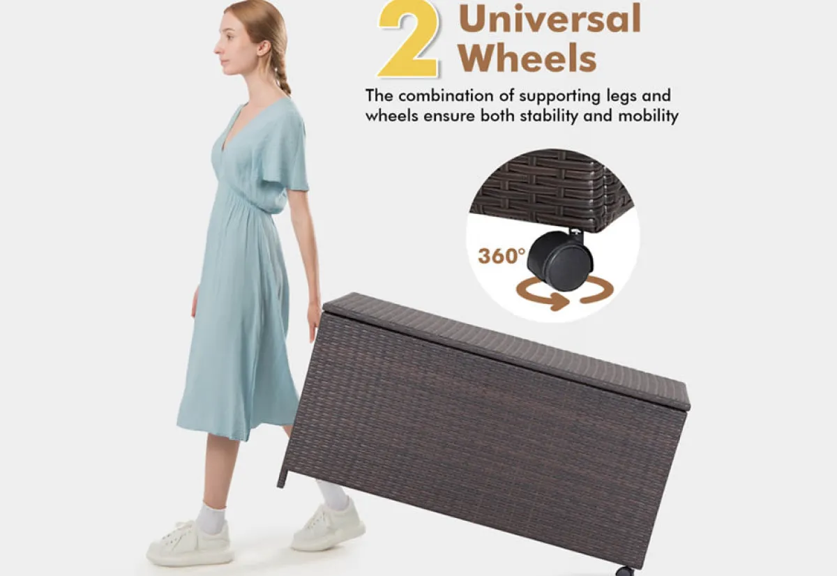 GoPlus (Costway) Outdoor Wicker Storage Box with Zippered Liner