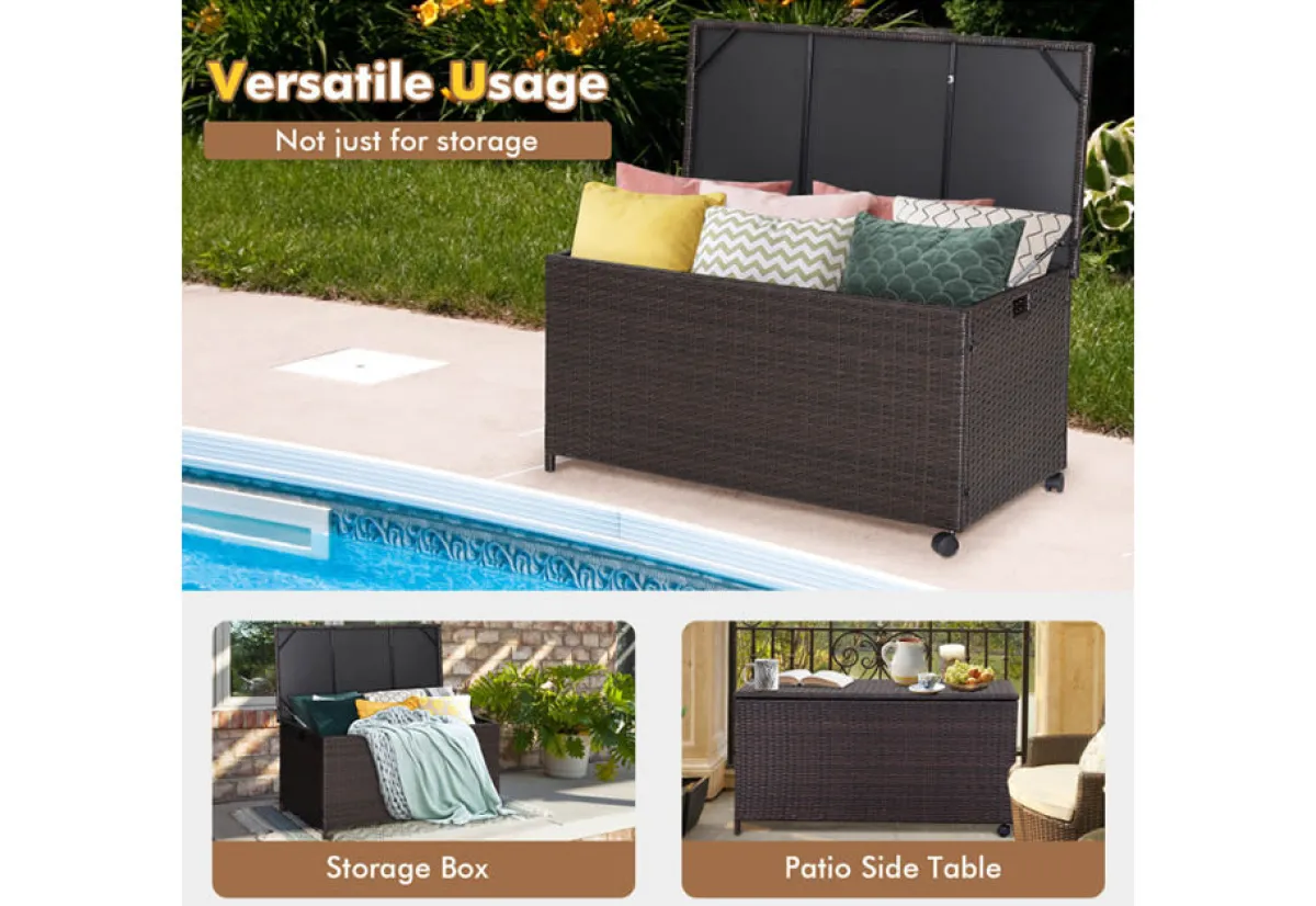 GoPlus (Costway) Outdoor Wicker Storage Box with Zippered Liner