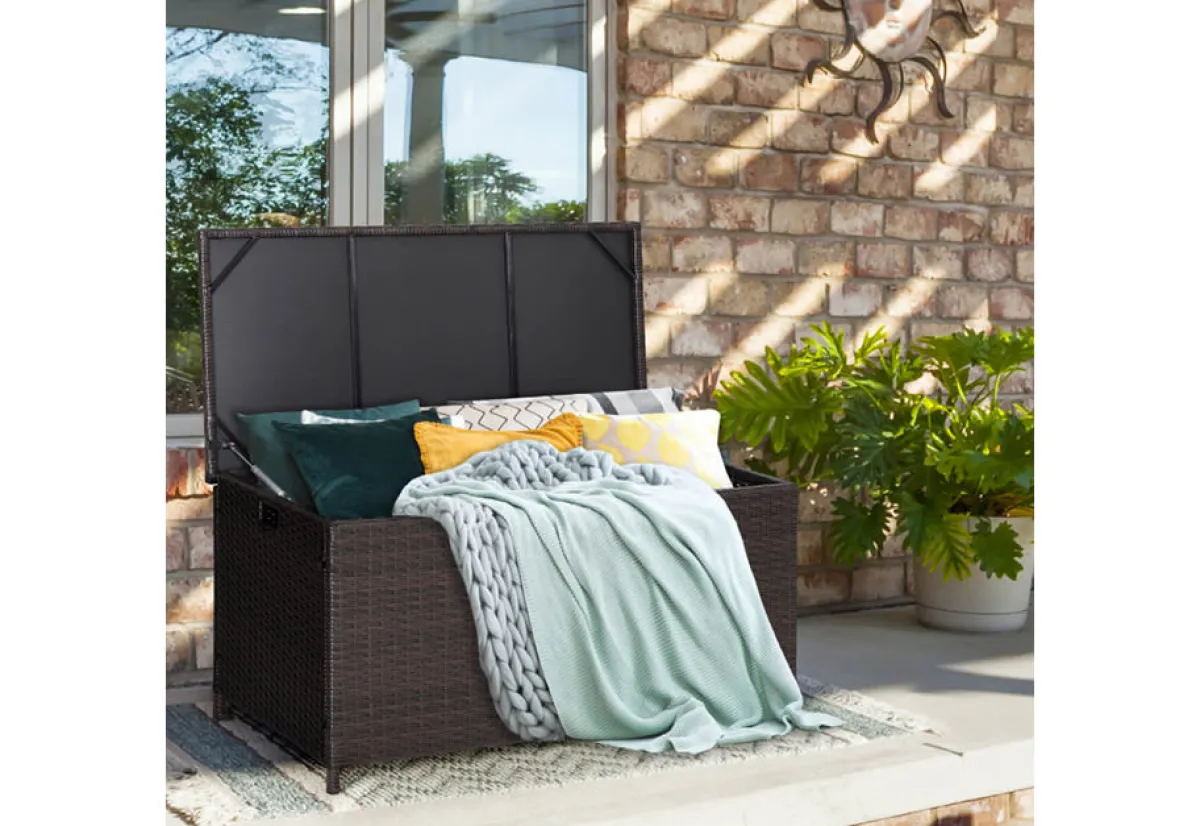 GoPlus (Costway) Outdoor Wicker Storage Box with Zippered Liner