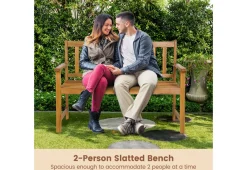 GoPlus (Costway) 2-Person Outdoor Acacia Wood Bench with Backrest