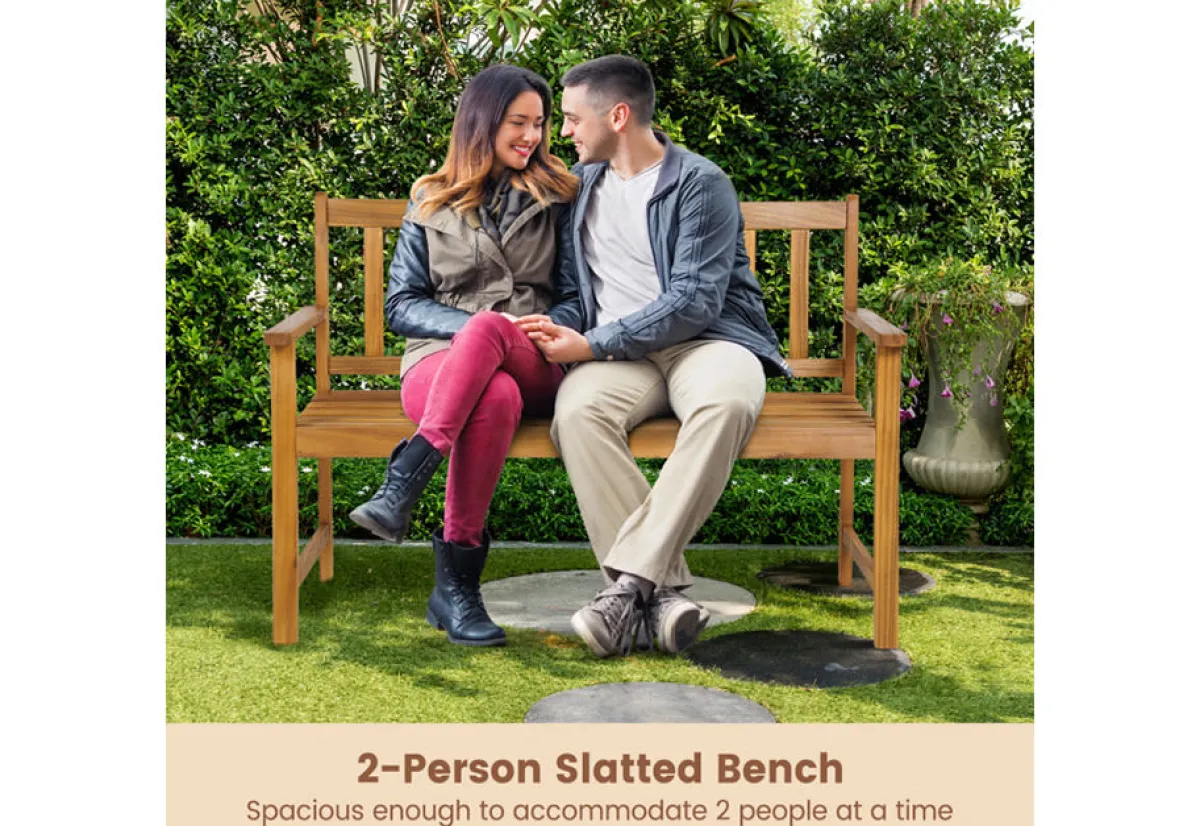GoPlus (Costway) 2-Person Outdoor Acacia Wood Bench with Backrest
