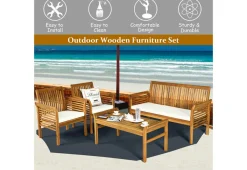 GoPlus (Costway) 4-Piece Outdoor Acacia Wood Sofa Furniture Set