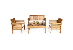GoPlus (Costway) 4-Piece Outdoor Acacia Wood Sofa Furniture Set