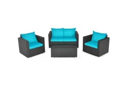 Reflection International Inc 4-Piece Rattan Conversation Patio Set with Padded Cushion