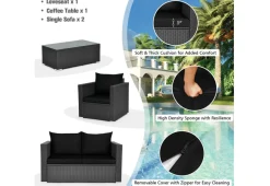 Reflection International Inc 4-Piece Rattan Conversation Patio Set with Padded Cushion