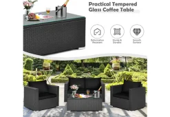 Reflection International Inc 4-Piece Rattan Conversation Patio Set with Padded Cushion