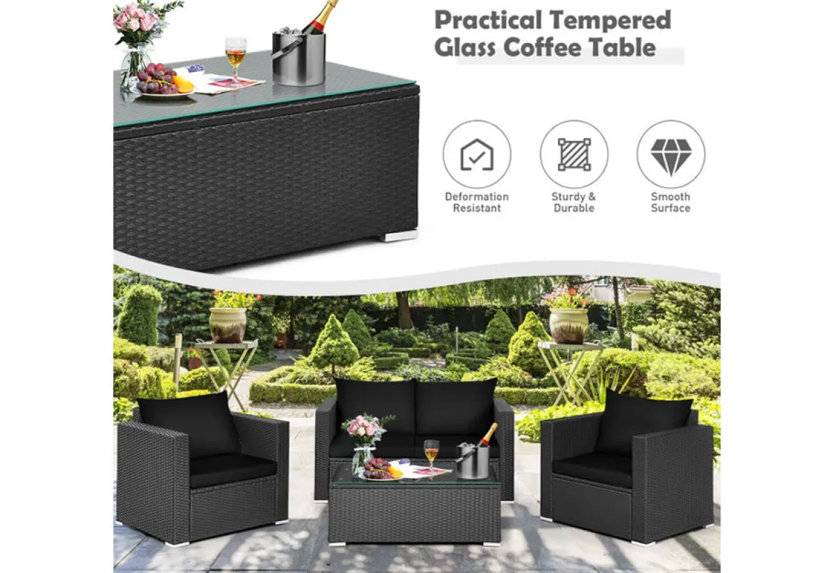 Reflection International Inc 4-Piece Rattan Conversation Patio Set with Padded Cushion