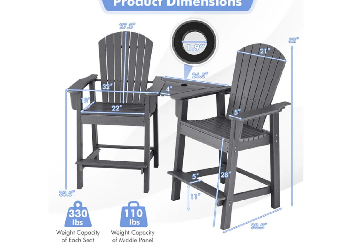 GoPlus (Costway) 2-Piece Tall Adirondack Chairs with Middle Connecting Tray