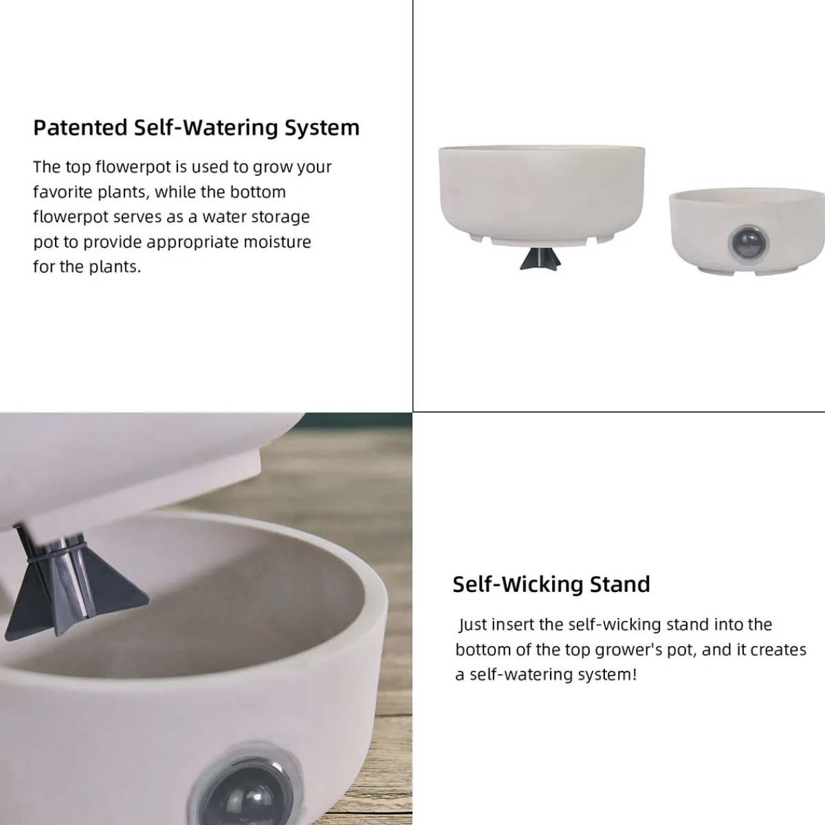 EP DESIGN LAB Self-Watering Low Bowl Pot System for Indoor Plants (Set of 2)