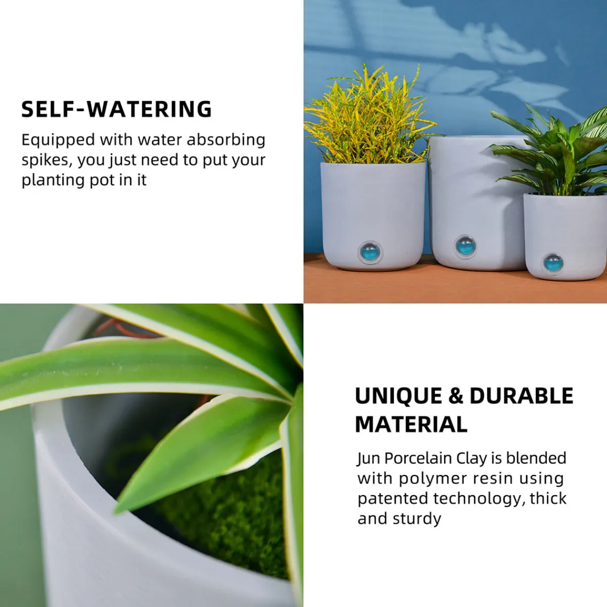 EP DESIGN LAB Self-Watering Tall Cylinder Pot System for Indoor Plants (Set of 3)