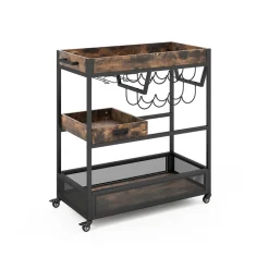Sharper Image 3-Tier Industrial Buffet Serving Cart with Wine Rack