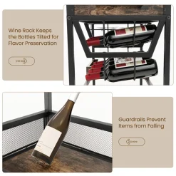 Sharper Image 3-Tier Industrial Buffet Serving Cart with Wine Rack